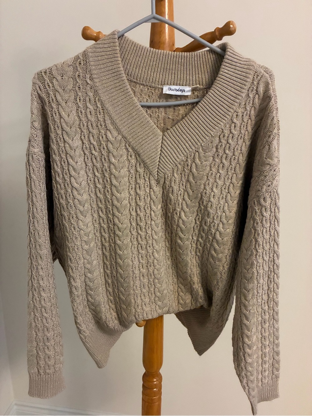 Gorgeous Cable V-Neck Sweater in Taupe by Toronto boutique